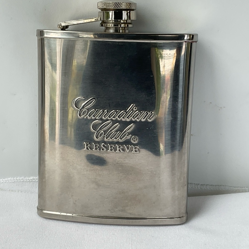 Vintage Canadian Club Reserve Stainless Steel Flask 5 inch